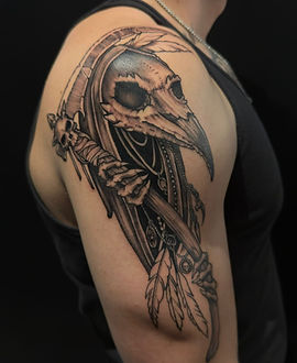 Plague Mask — Black & Grey tattoo by KK
