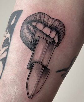 Dagger Tongue — Black & Grey tattoo by KK