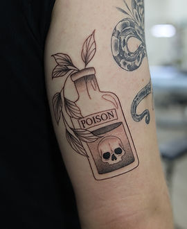 Poison Bottle — Illustrative tattoo by Emma
