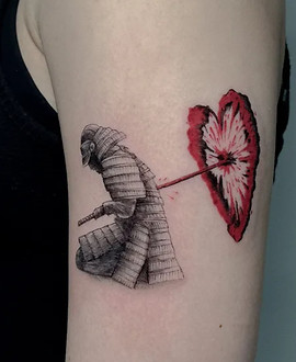 Samurai & Heart — Fine Line tattoo by Inshaan