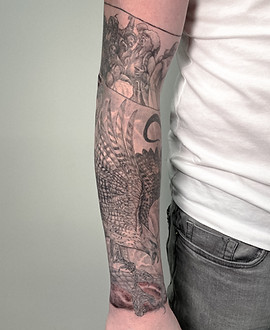 Eagle Forearm Sleeve — Black & Grey tattoo by Inshaan