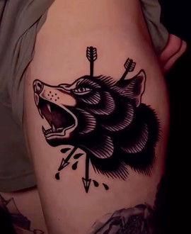 Arrow-Struck Wolf — Traditional tattoo by Paolo