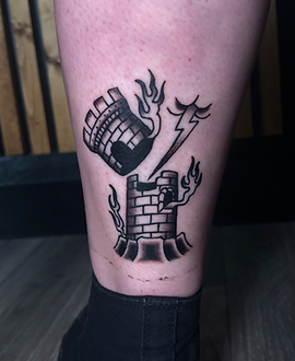Burning Tower — Traditional tattoo by Paolo
