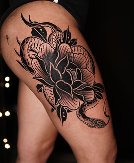 Snake & Peony — Traditional tattoo by Kit