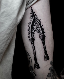 Gothic Window — Black & Grey tattoo by Becca
